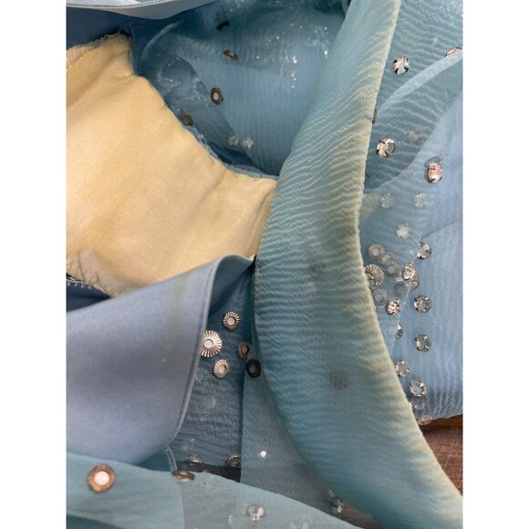 Vintage Womens Blue Embellished Sheer Long-Sleeve Gown With Beaded Overlay - Picture 11 of 16